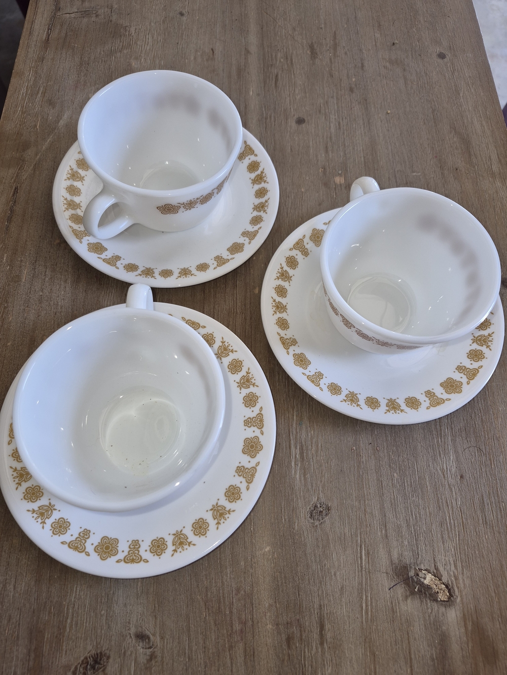 Corelle White Teacup and Saucer Set with Gold Floral Trim - 3 Pc